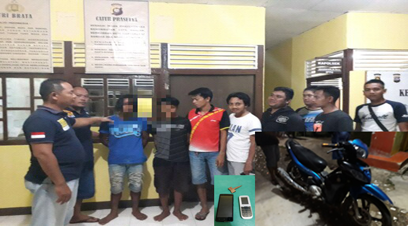 Kedua tersangka bersama barng bukti yang diamankan di Polsek Sokan Kabupaten Melawi, Kalbar sebelum di jemput oleh Polsek Hanau Kabupaten Seruyan, Kalteng---Istimewa
