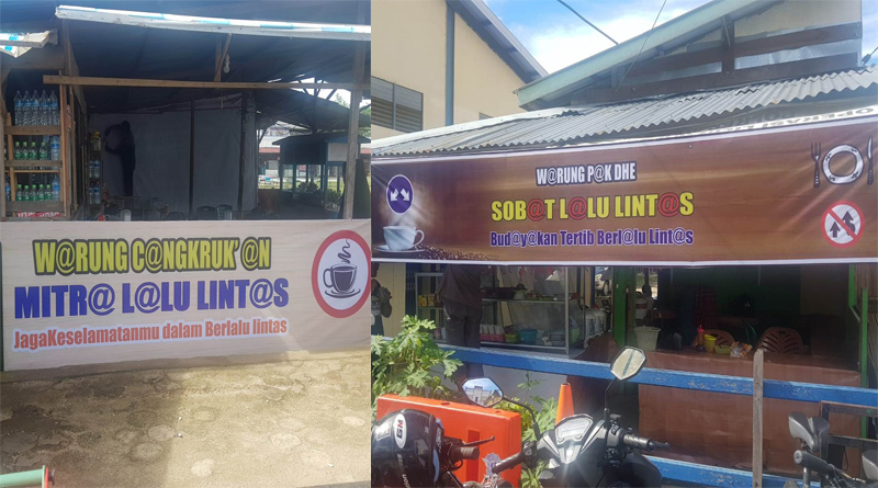 Sejumlah Warkop dan Rumah Makan di Melawi di Pasang Spanduk Himbauan Berlalulintas Oleh Sat Lantas Polres Melawi