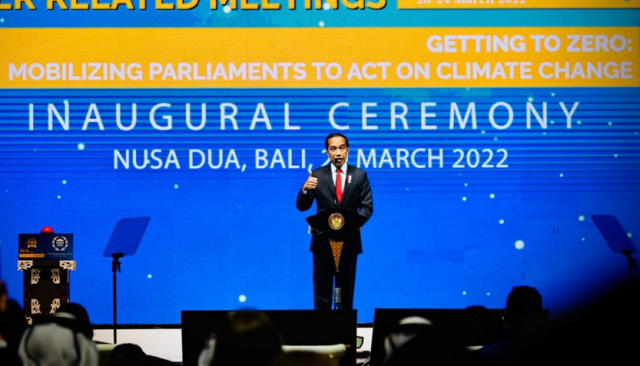 Presiden Joko Widodo secara resmi membuka Sidang Ke-144 Assembly of The Inter-Parliamentary Union (IPU) and Related Meetings yang digelar di Mangupura Hall, Bali Internasional Convention Center (BICC), Kabupaten Badung, Provinsi Bali, pada Minggu, 20 Maret 2022. Foto: BPMI Setpres/Laily Rachev