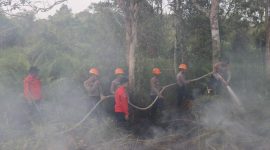 Polres Melawi bersama Manggala Agni Daerah Operasi XI/Sintang menunjukkan keseriusan dengan menggelar simulasi pemadaman karhutla di area belakang Polres Melawi, Kamis (29/1/2026). (Ist)